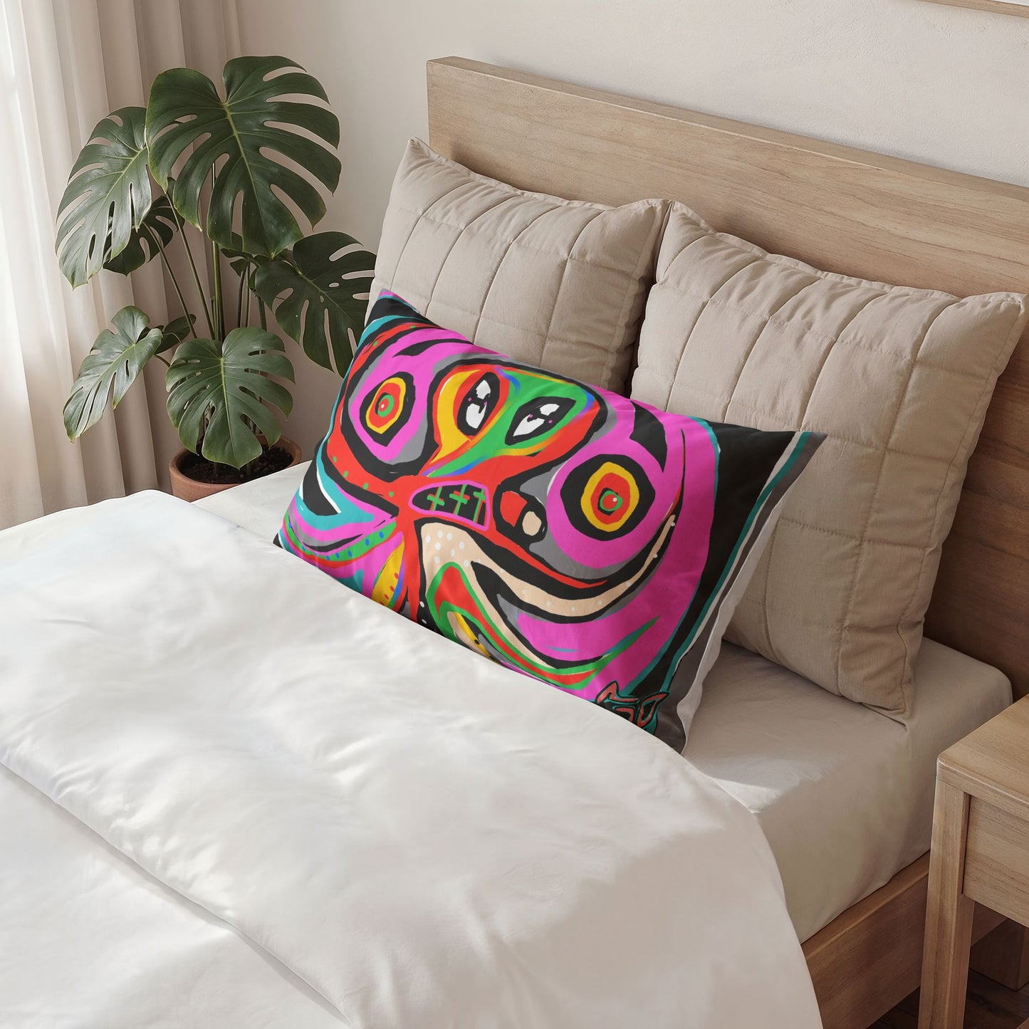 Abstract Neon Octopus Pillow Sham — Vibrant Psychedelic Cotton Decorative Pillowcase