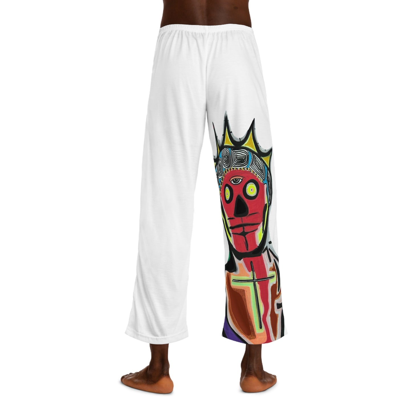 KING GRAY. Men's Art Print Pajama Pants — Abstract Crowned Figure Lounge Pants