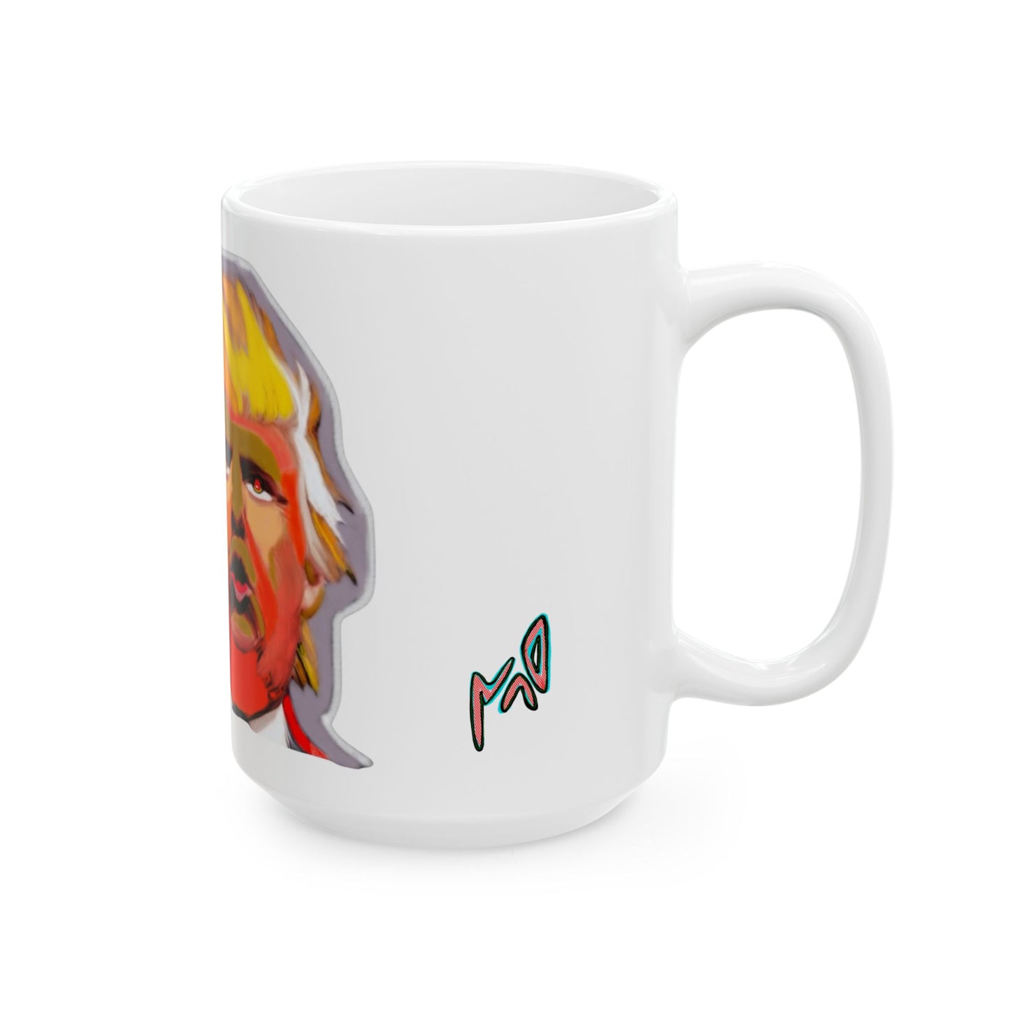 DONALD TRUMP. Colorful Caricature Face Mug — Political Satire Ceramic Coffee Cup