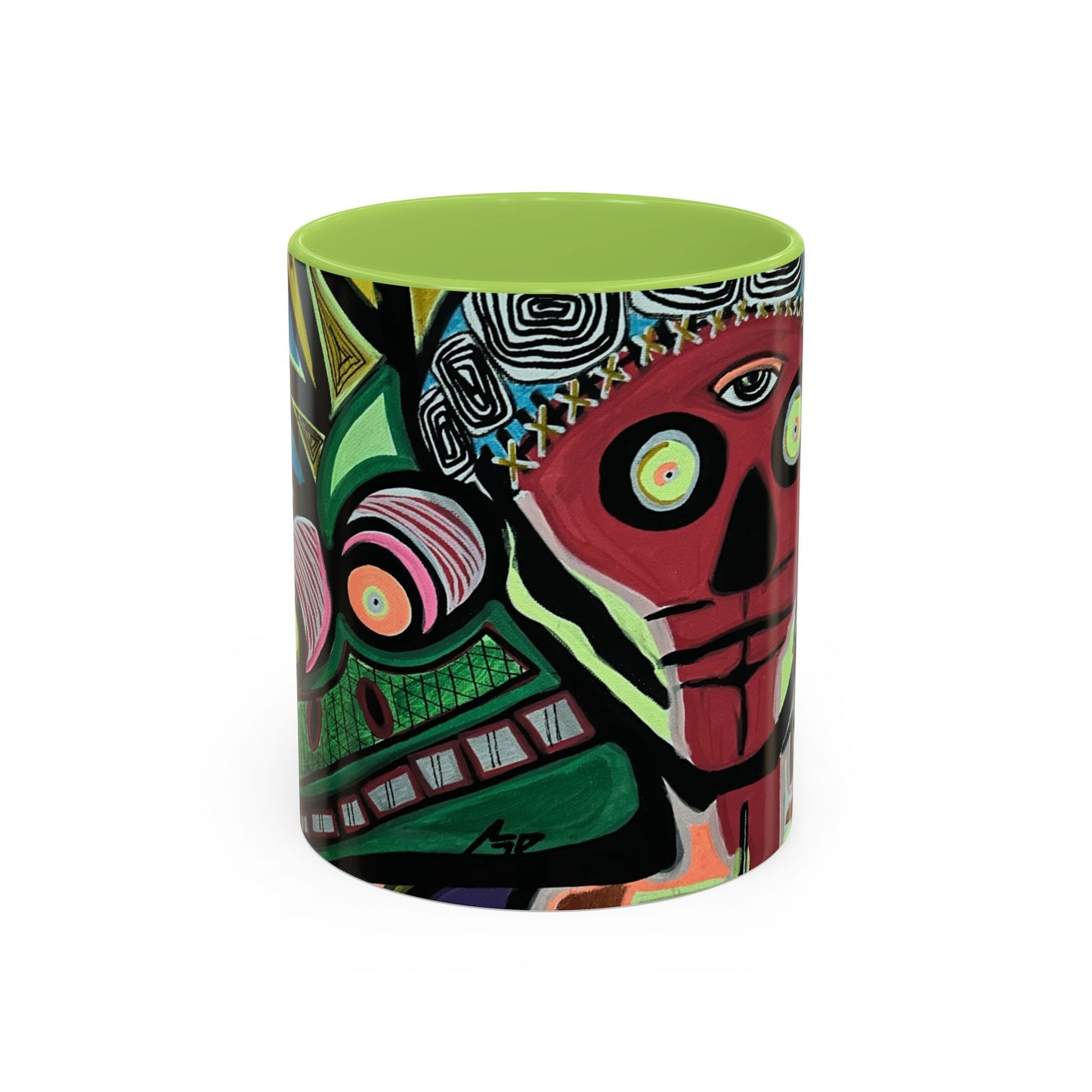 Abstract Day of the Dead Skull Accent Coffee Mug — Colorful Neon Skull Art (11/15oz)