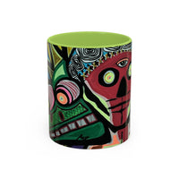 Abstract Day of the Dead Skull Accent Coffee Mug — Colorful Neon Skull Art (11/15oz)