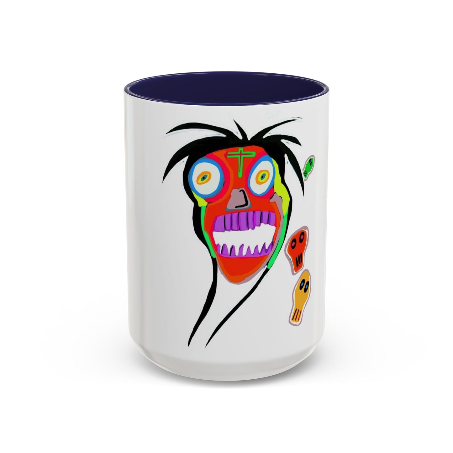 Colorful Tribal Mask Coffee Mug — Vibrant Skull Art Accent Mug (11/15oz)