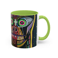 VINCENT  Skull Pop Art Accent Coffee Mug — Colorful Neon Tribal Skull Design (11/15oz)