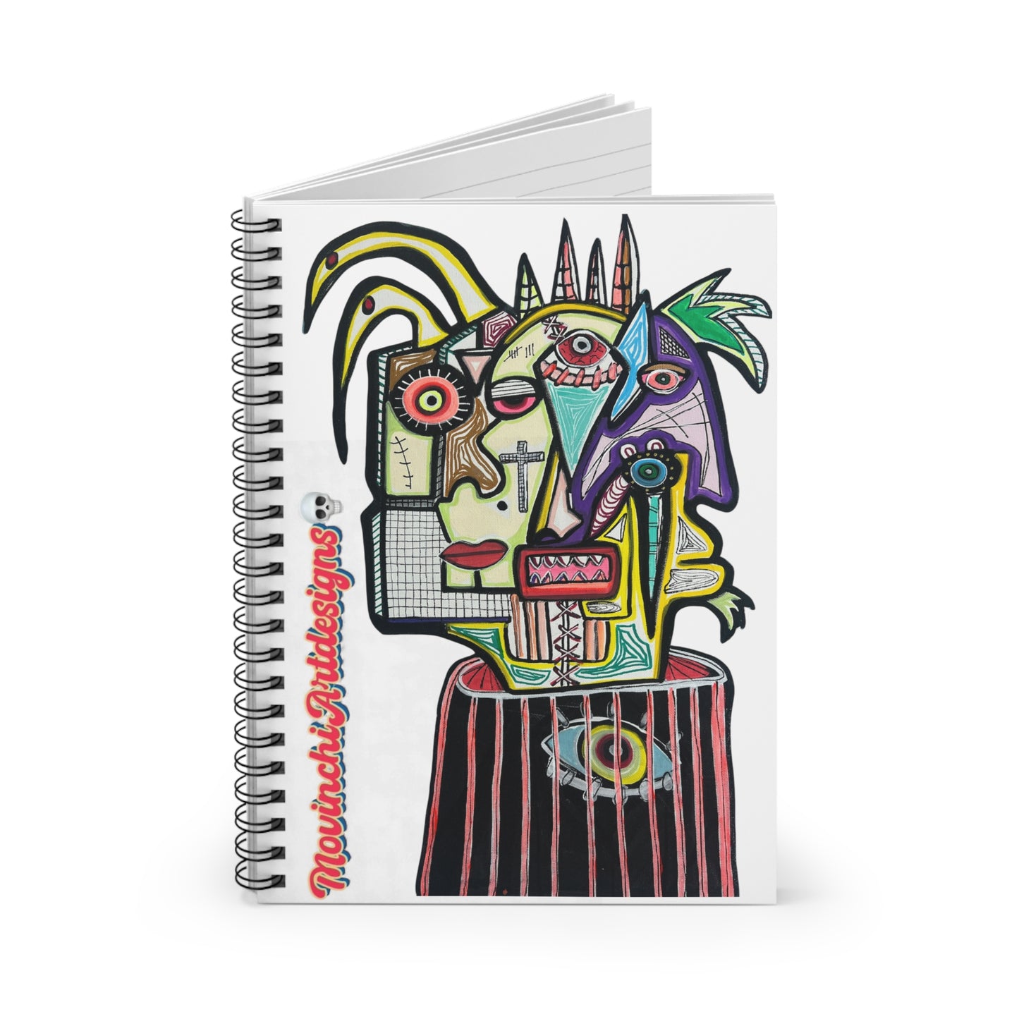 Abstract THE PERFECT Art Spiral Notebook — Colorful Hand-Drawn Face Design (Ruled)