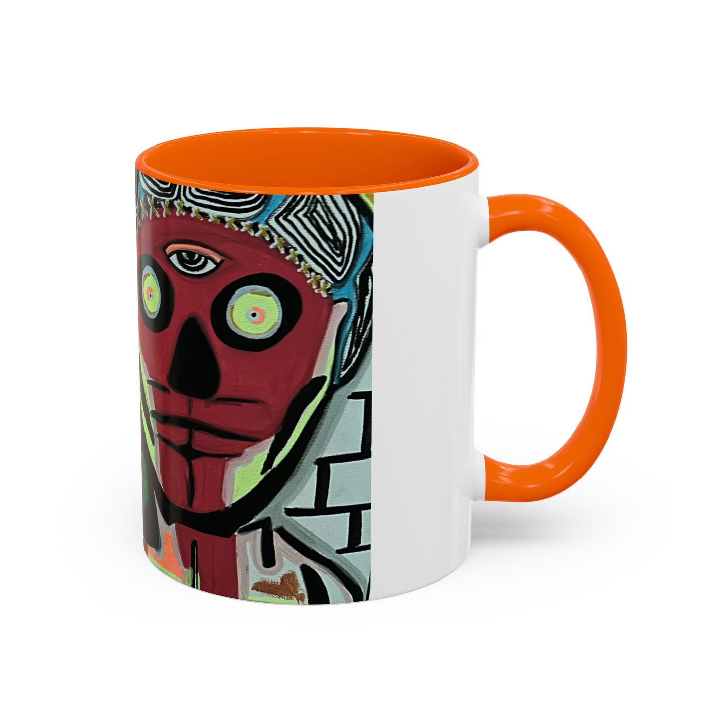 Abstract Day of the Dead Skull Accent Coffee Mug — Colorful Neon Skull Art (11/15oz)