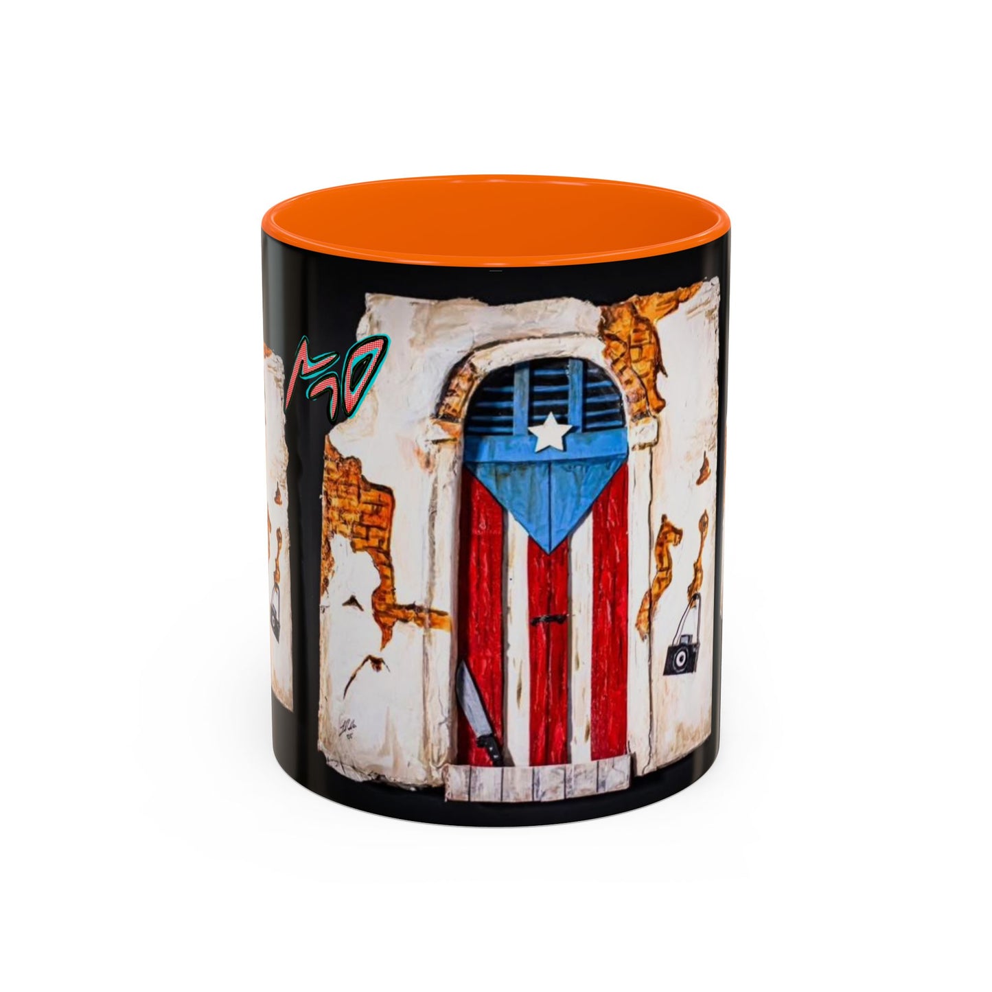 Puerto Rico Flag Door Accent Coffee Mug — Vintage Rustic Boricua Pride (11/15oz)
