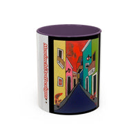 SAN JUAN.  Colorful Street Art Coffee Mug — Vibrant Alleyway & Playful Emblem Accent Mug