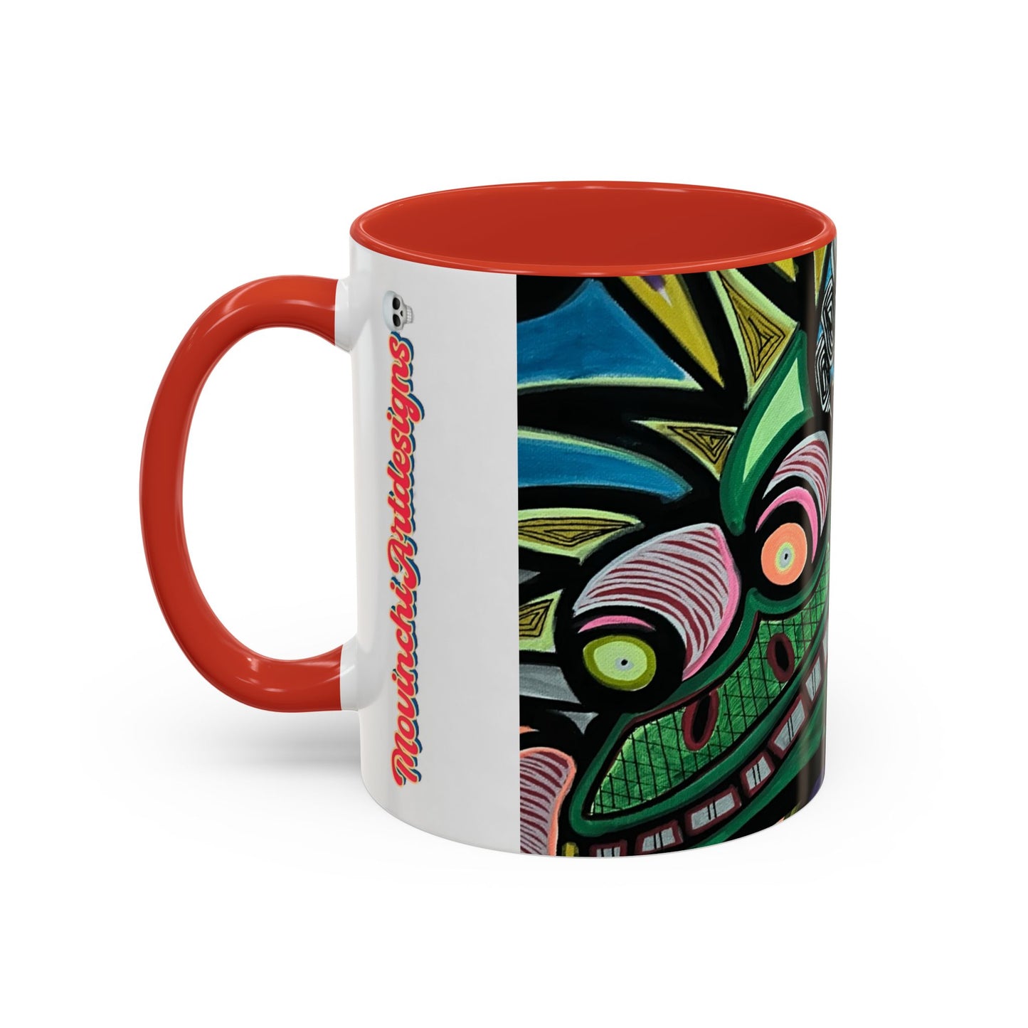 Abstract Day of the Dead Skull Accent Coffee Mug — Colorful Neon Skull Art (11/15oz)