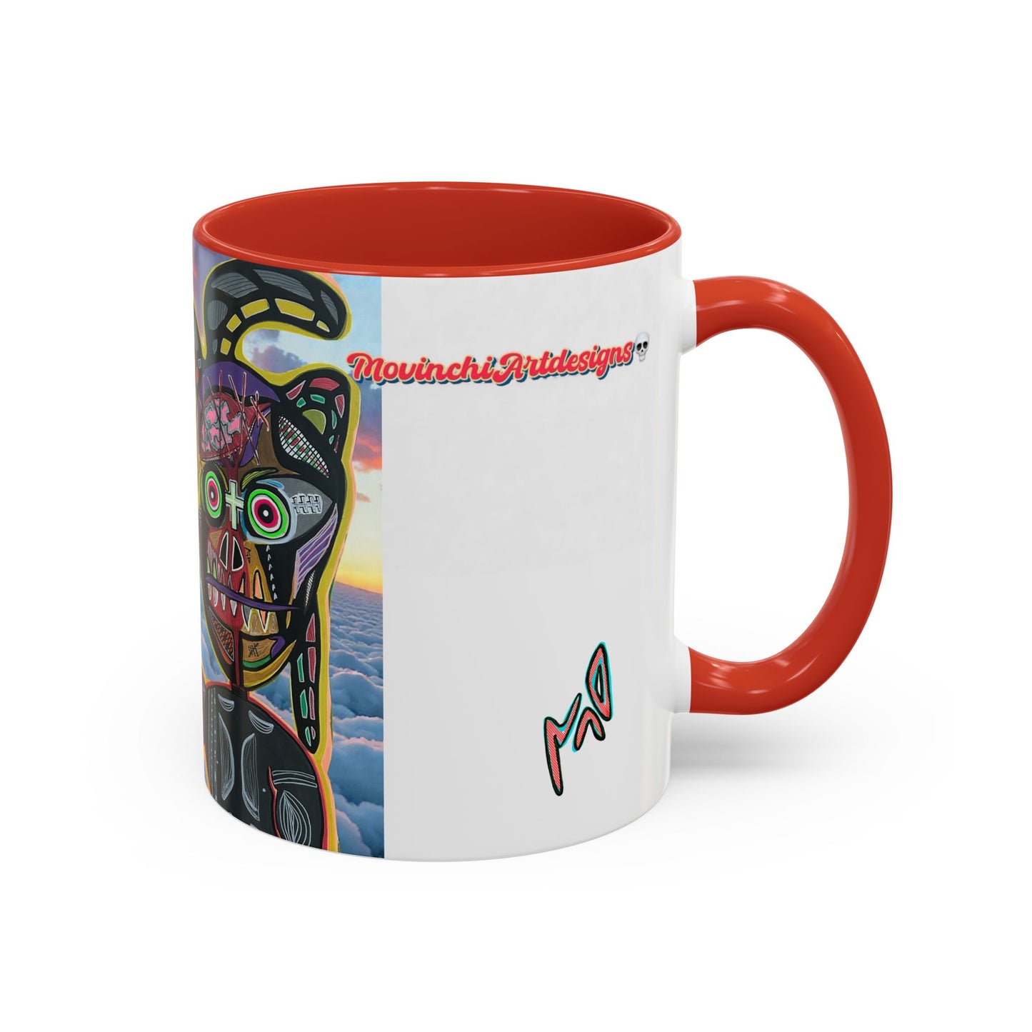 Surreal VINCENT Tribal Warrior Accent Coffee Mug — Colorful Skull Art 11/15oz