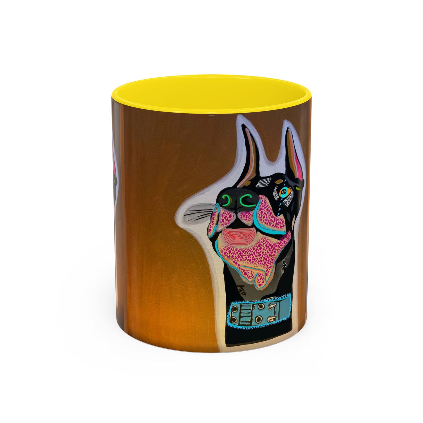 Colorful Doberman Accent Coffee Mug — Vibrant Dog Portrait Ceramic Mug (11/15oz)