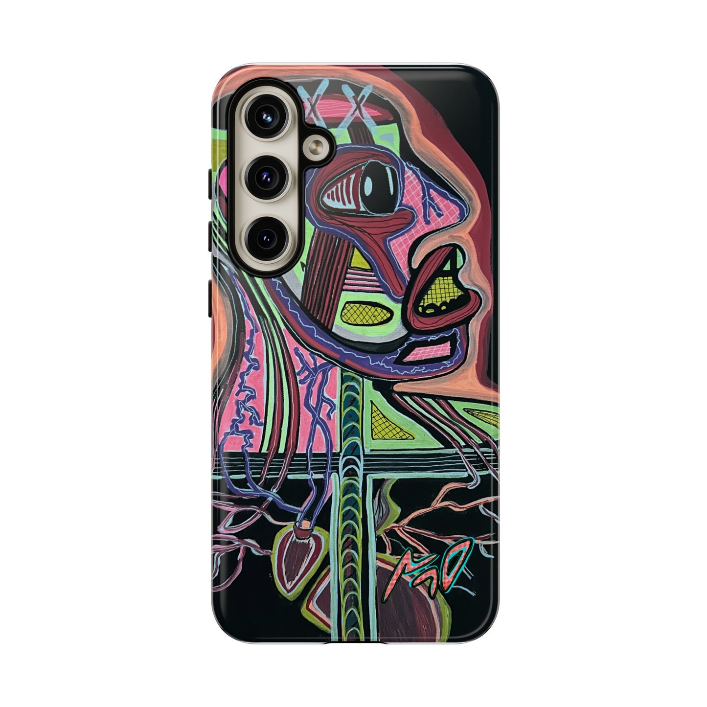 HEART ATTACK Abstract Neon Face Tough Phone Case – Vibrant Art Phone Cover