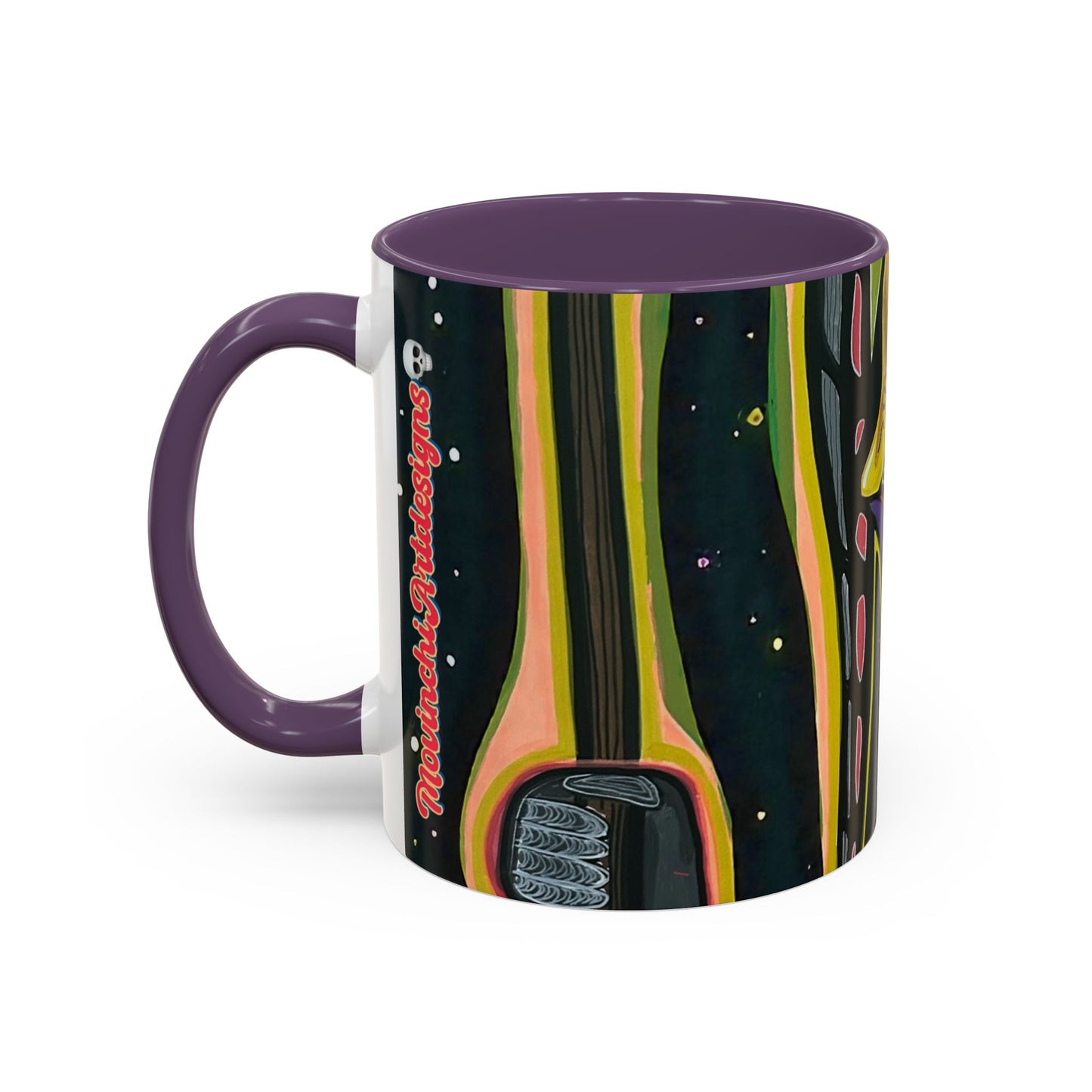 VINCENT  Skull Pop Art Accent Coffee Mug — Colorful Neon Tribal Skull Design (11/15oz)