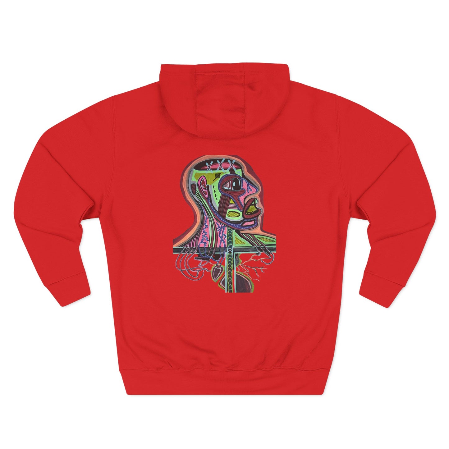 HEART ATTACK  Abstract Psyche Hoodie — Colorful Three-Panel Back Art Fleece Hoodie