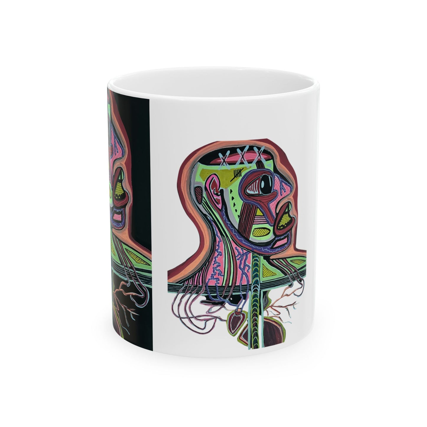 HEART ATTACK  Abstract Psychedelic Skull Ceramic Mug — Colorful Anatomical Art (11oz & 15oz)