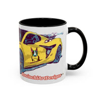 ZR1 Lover Coffee Mug — Yellow Sports Car & Boston Terrier Accent Mug (11/15 oz)