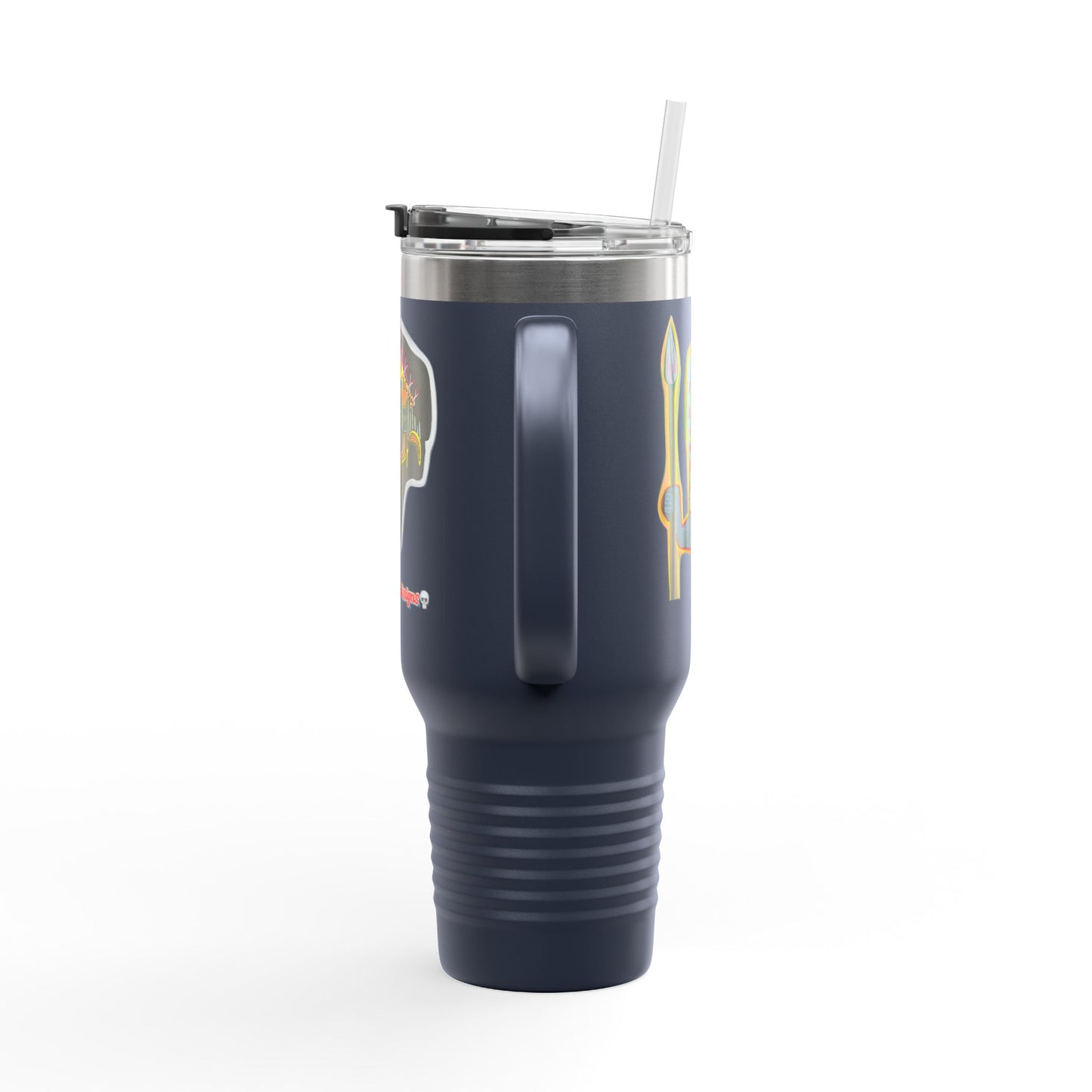 MOVINCHIARTDESIGNS.  40oz Insulated Travel Mug — Colorful Abstract Skull Design, Spill‑Resistant Tumbler