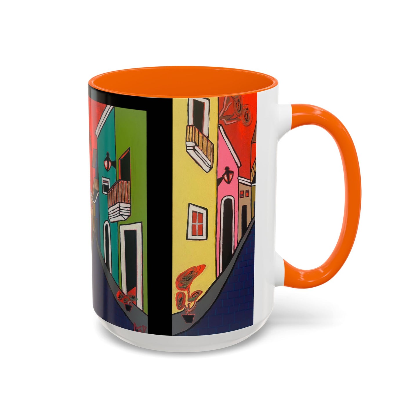 SAN SEBASTIAN.  Colorful Street Scene Accent Coffee Mug — Vibrant Urban Art Ceramic Mug (11/15oz)
