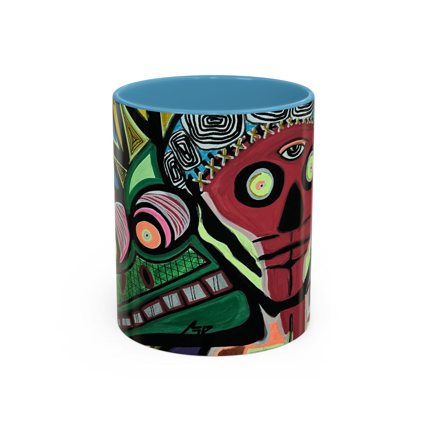 Abstract Day of the Dead Skull Accent Coffee Mug — Colorful Neon Skull Art (11/15oz)