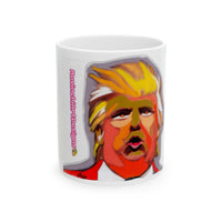 DONALD TRUMP.  Colorful Caricature Face Mug — Political Satire Ceramic Coffee Cup