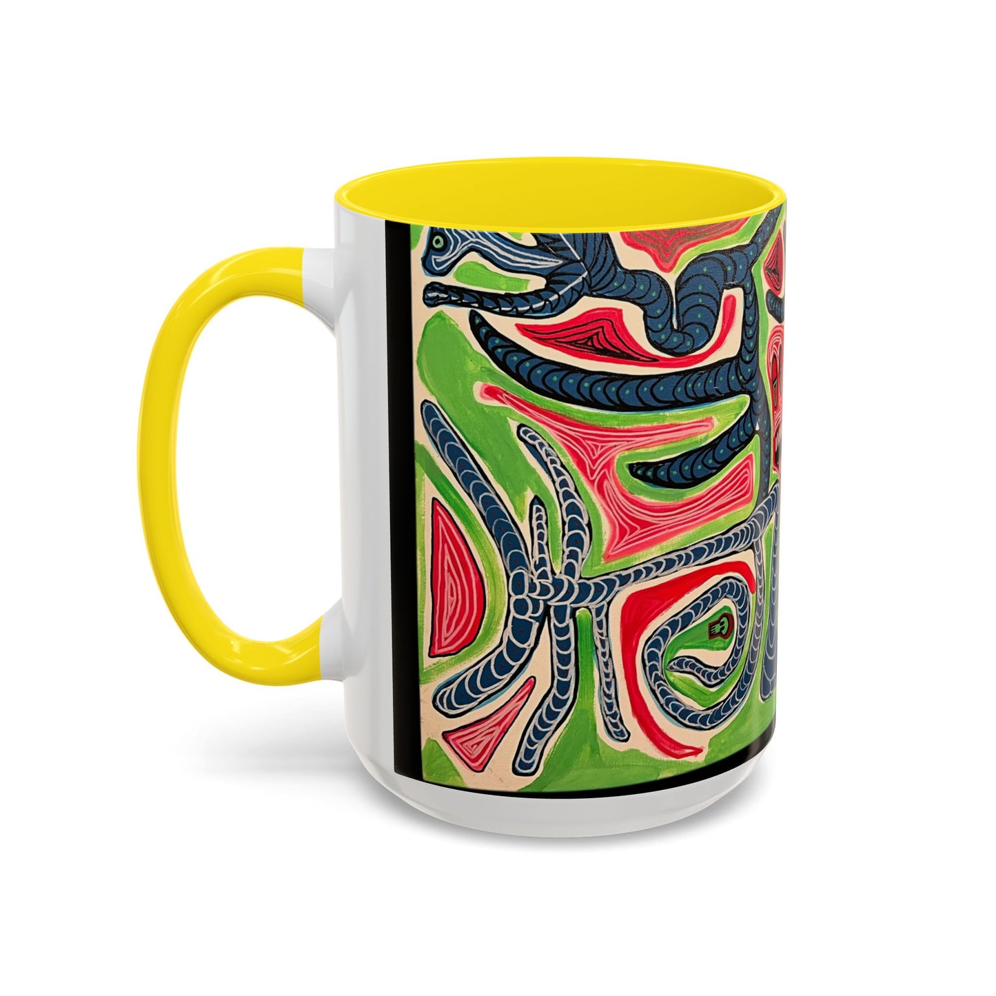 AFTER LIFE.  Abstract Tribal Art Coffee Mug — Colorful Surreal Accent Mug