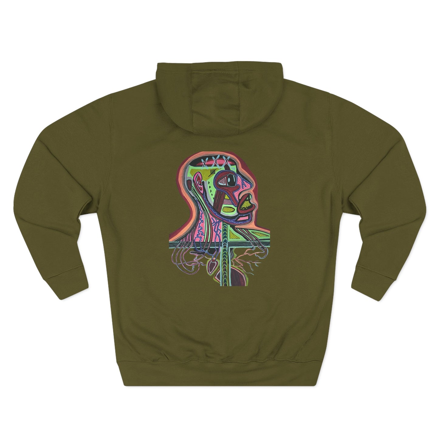HEART ATTACK  Abstract Psyche Hoodie — Colorful Three-Panel Back Art Fleece Hoodie