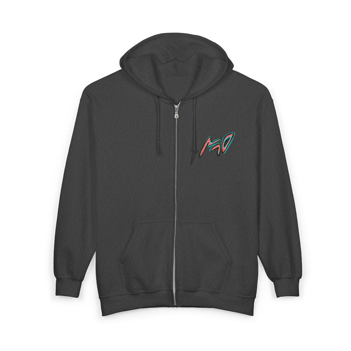 VINCENT.  Skull Graphic Zip Hoodie — Neon Retro Art Back Patch