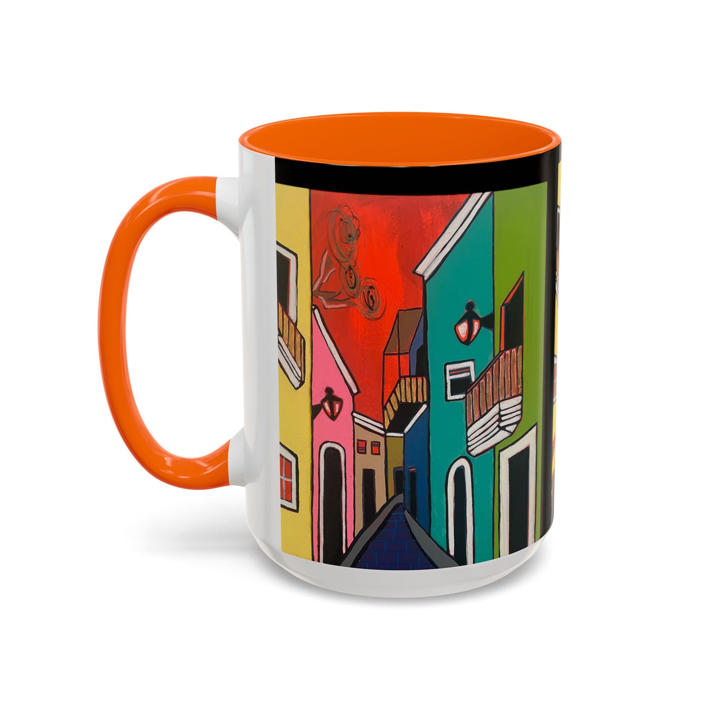 SAN SEBASTIAN.  Colorful Street Scene Accent Coffee Mug — Vibrant Urban Art Ceramic Mug (11/15oz)