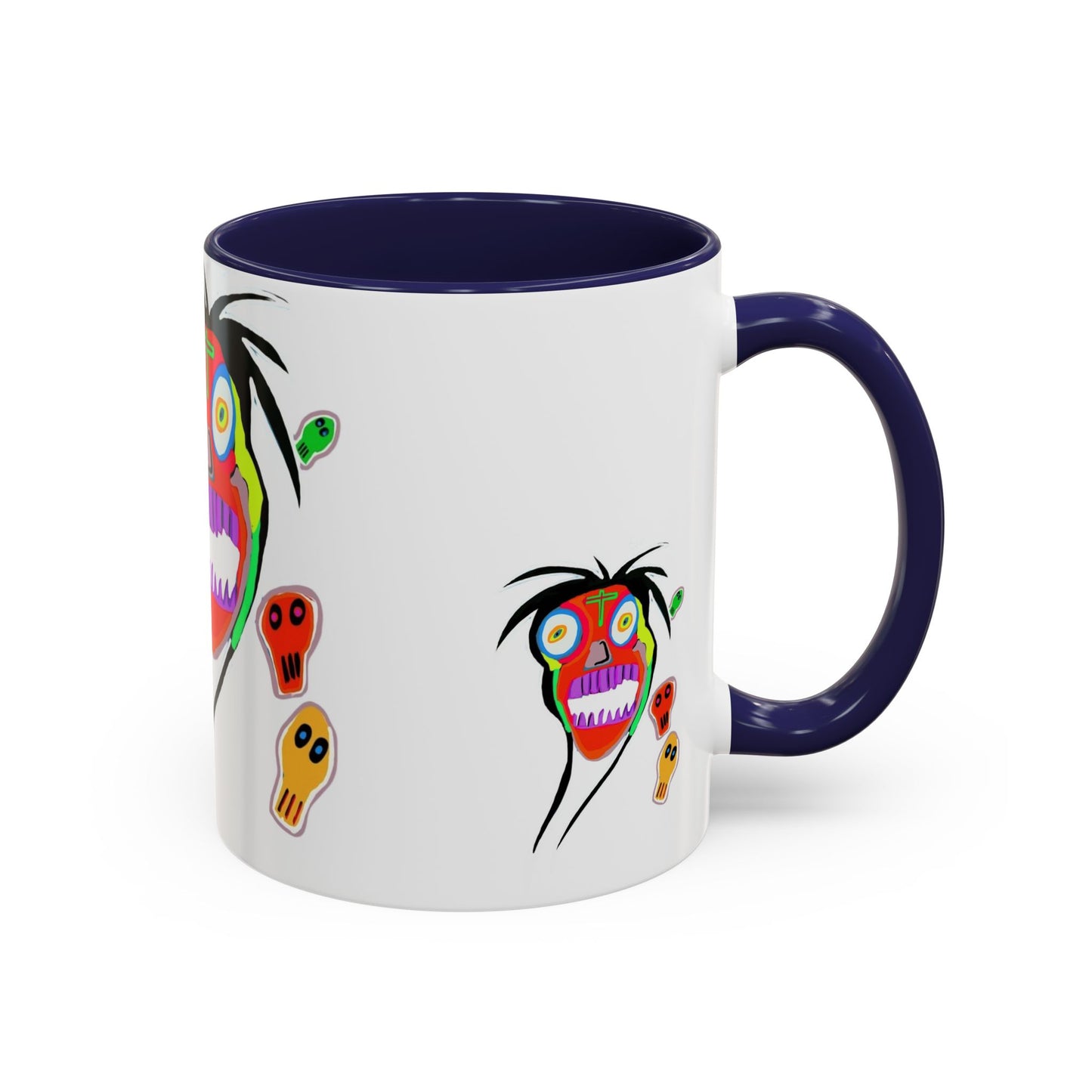 Skullface Accent Coffee Mug — Colorful Day of the Dead Pop Art (11/15oz)