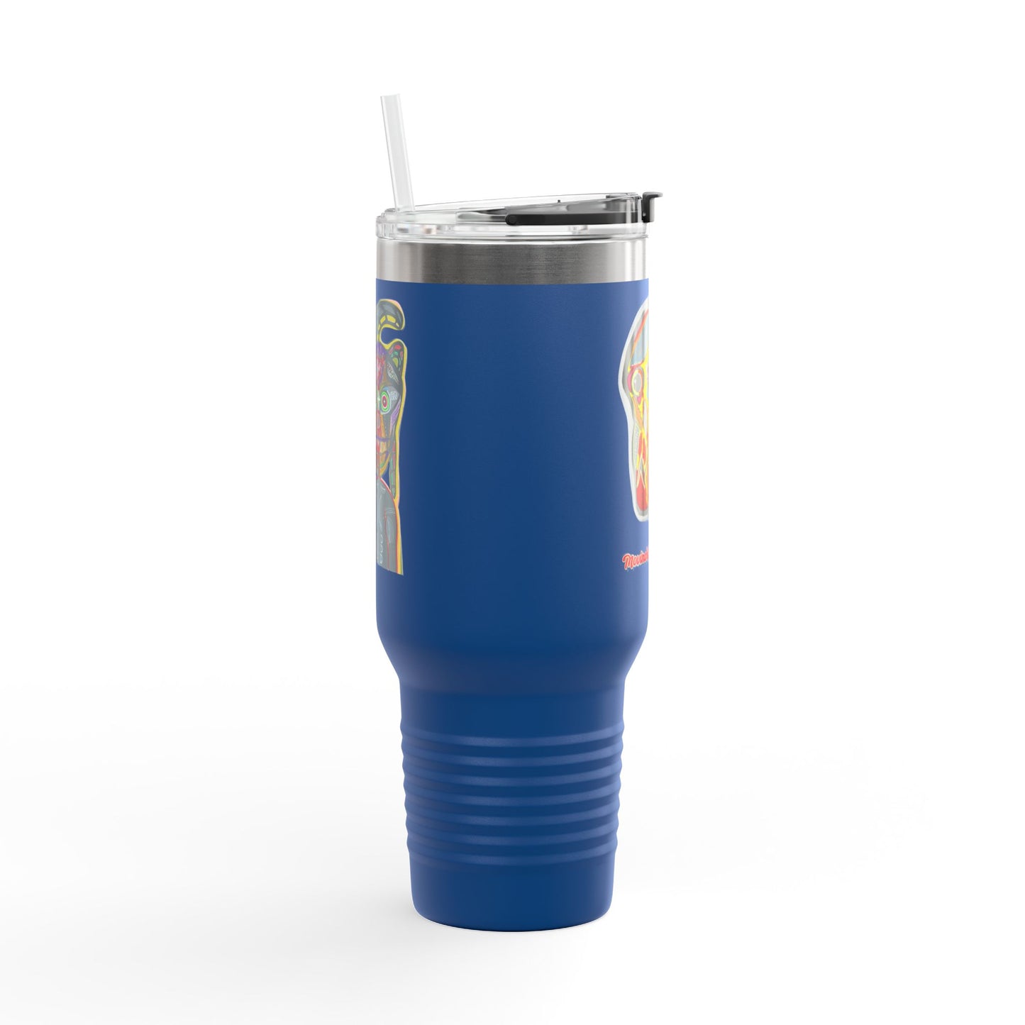 MOVINCHIARTDESIGNS.  40oz Insulated Travel Mug — Colorful Abstract Skull Design, Spill‑Resistant Tumbler