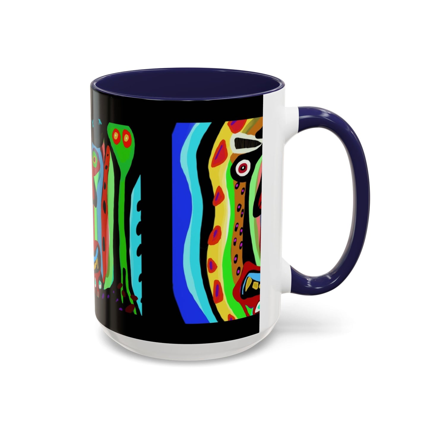 CRAZY.   Neon Face Accent Coffee Mug – Colorful Psychedelic Art Ceramic Mug
