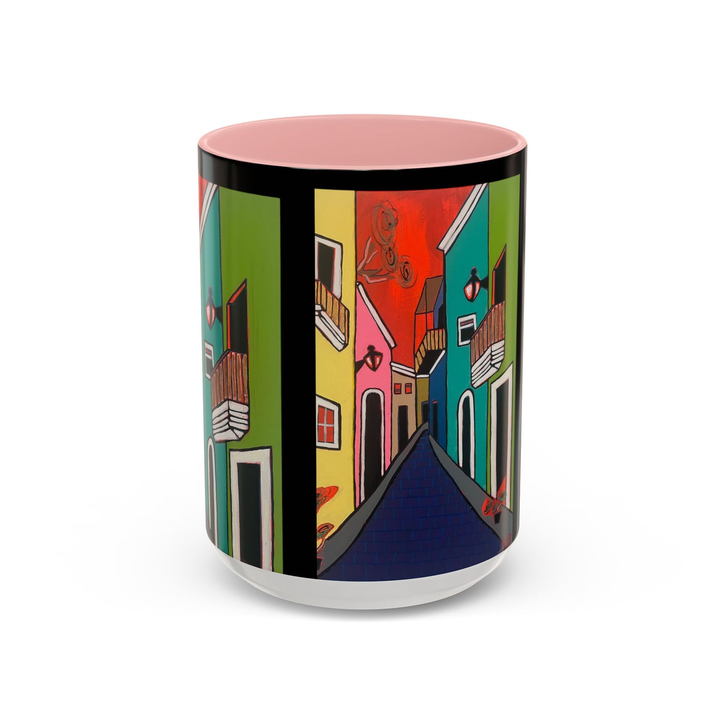 SAN SEBASTIAN.  Colorful Street Scene Accent Coffee Mug — Vibrant Urban Art Ceramic Mug (11/15oz)