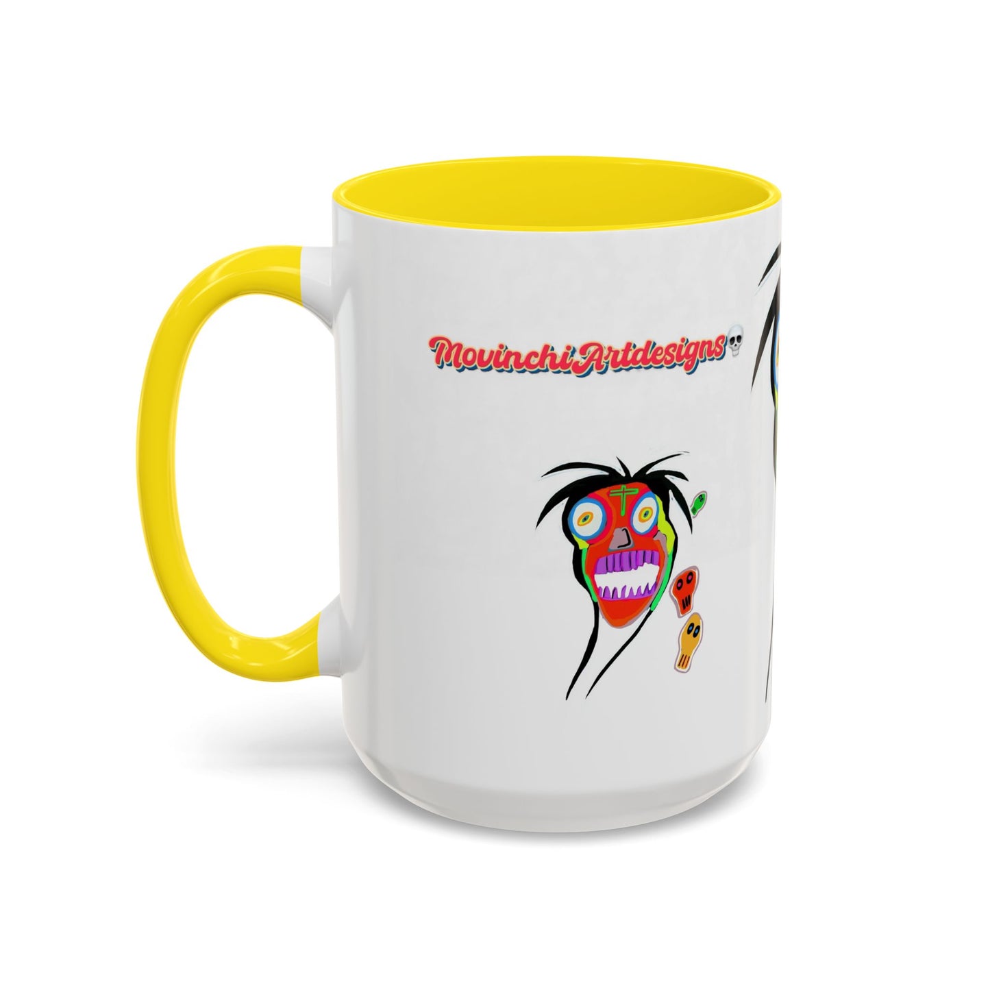 Skullface Accent Coffee Mug — Colorful Day of the Dead Pop Art (11/15oz)