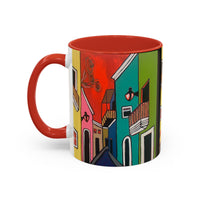 SAN SEBASTIAN.  Colorful Street Scene Accent Coffee Mug — Vibrant Urban Art Ceramic Mug (11/15oz)