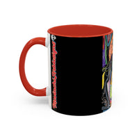 Colorful Neon OVERTHINKING  Skull Coffee Mug — Vibrant Abstract Day of the Dead Accent Mug