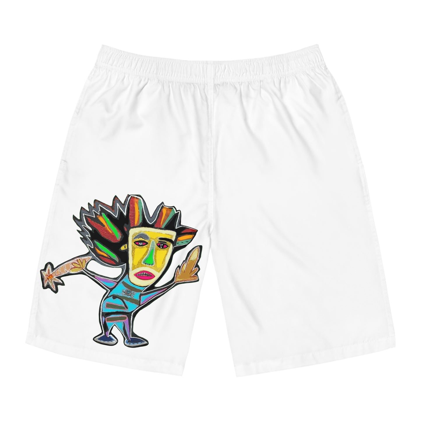 THE REBEL.  Men's Board Shorts — Colorful Tribal Mask Surf Graphic