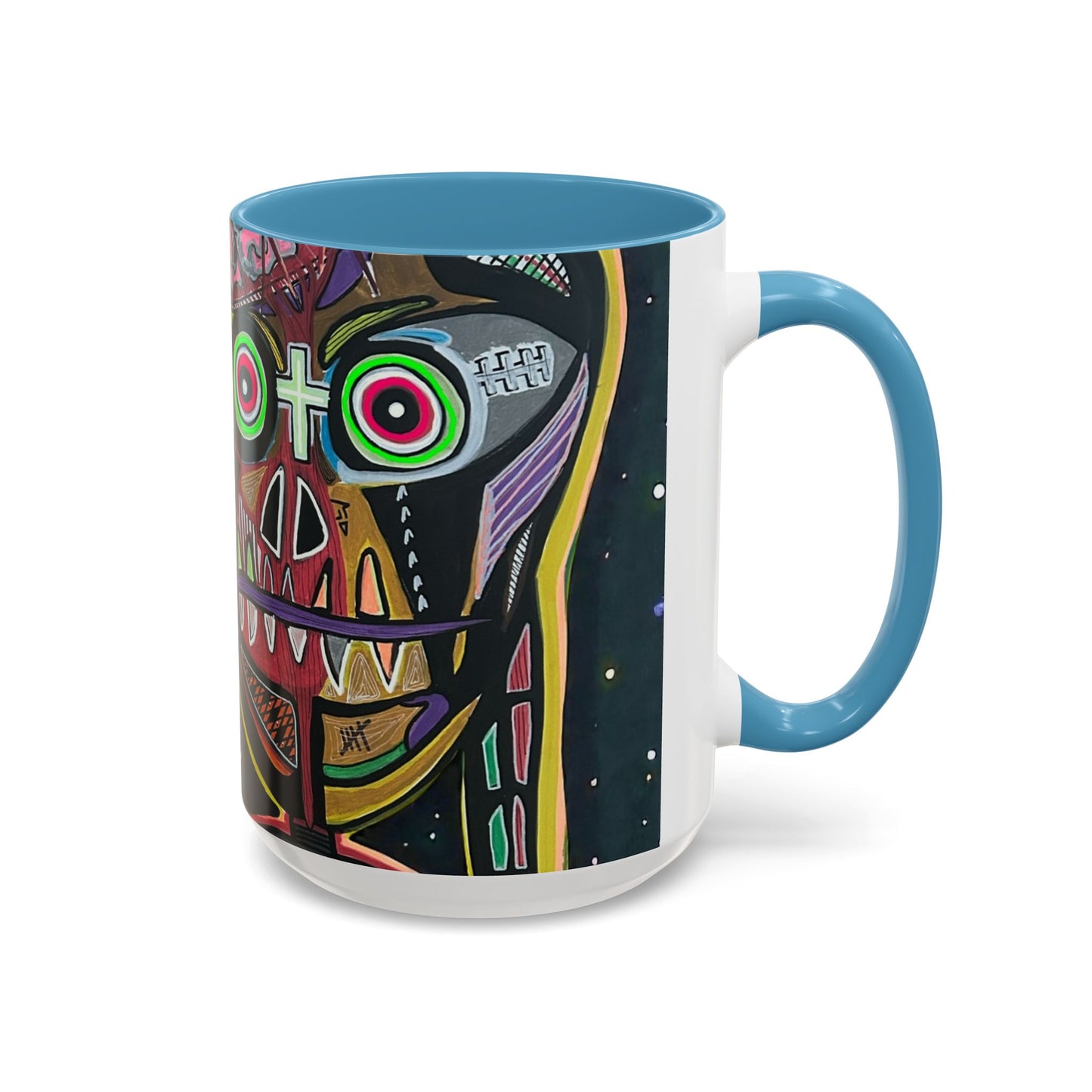VINCENT  Skull Pop Art Accent Coffee Mug — Colorful Neon Tribal Skull Design (11/15oz)