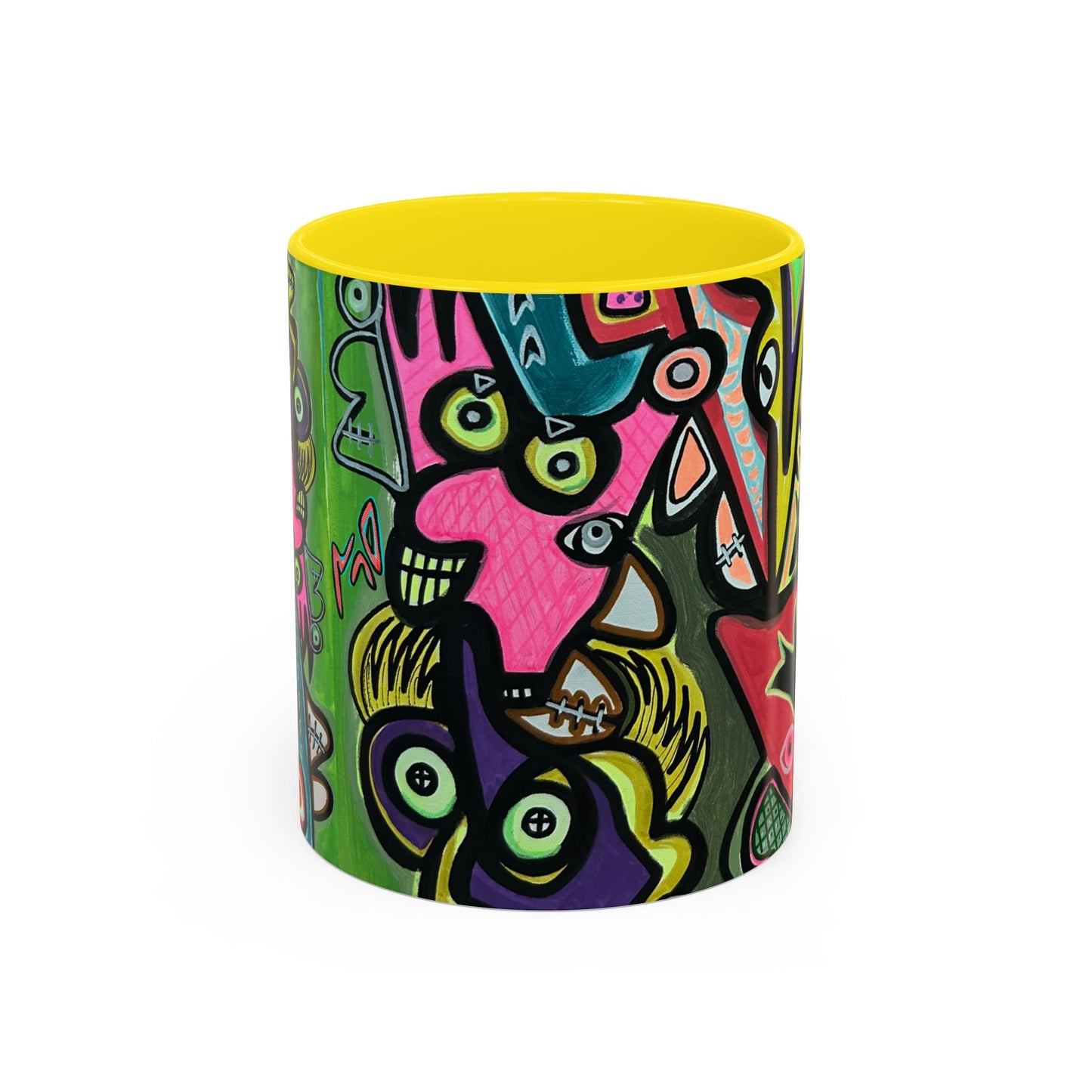 AbstractCONCERT.   Pop Art Coffee Mug — Colorful Faces Accent Mug (11/15 oz)