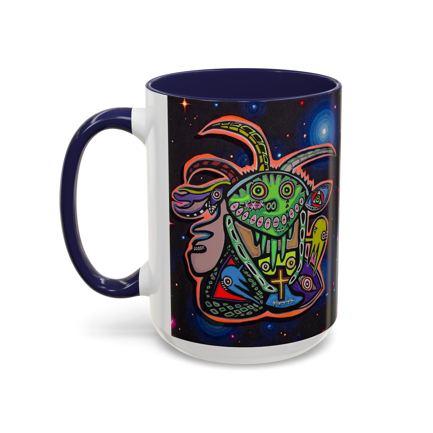 Psychedelic RYDER2.0   Space Goat Accent Coffee Mug — Colorful Cosmic Animal Art (11/15oz)