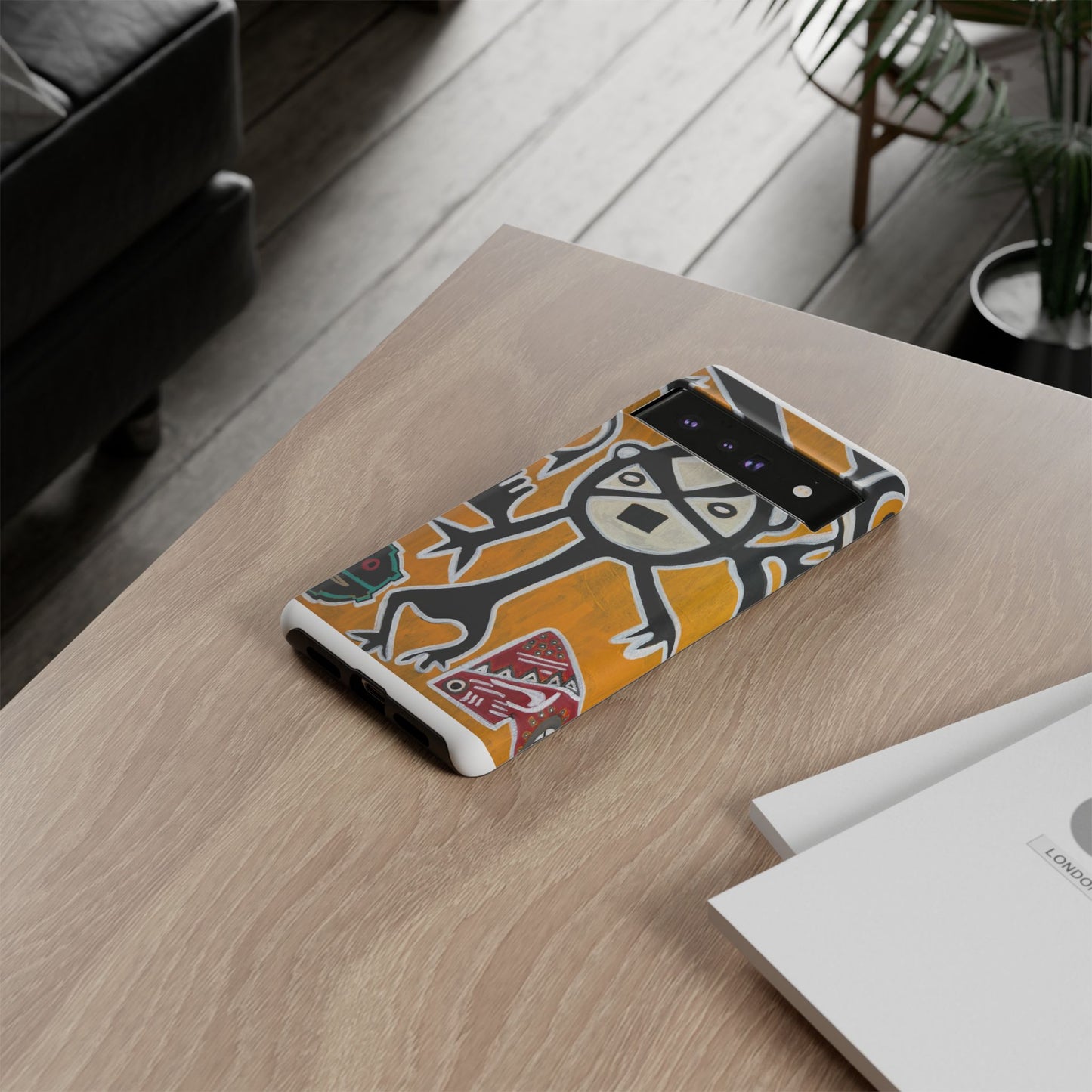Abstract TAINO  Tribal Art Phone Case – Bold Orange Graphic Protective Cover