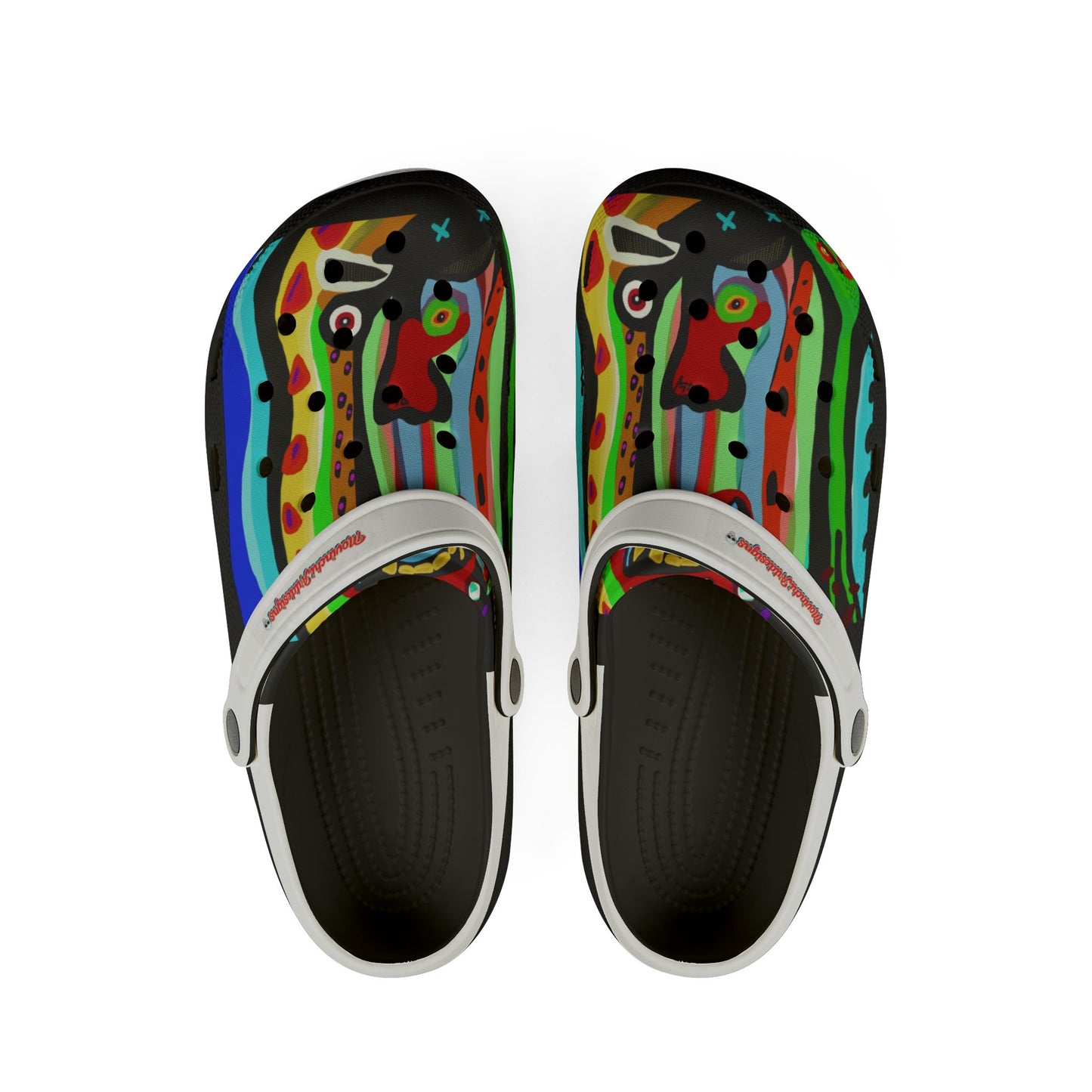 Colorful Abstract CRAZY Face EVA Foam Clogs — Artistic All-Over Print Summer Shoes