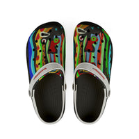 Colorful Abstract CRAZY Face EVA Foam Clogs — Artistic All-Over Print Summer Shoes