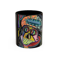 Colorful Neon OVERTHINKING  Skull Coffee Mug — Vibrant Abstract Day of the Dead Accent Mug