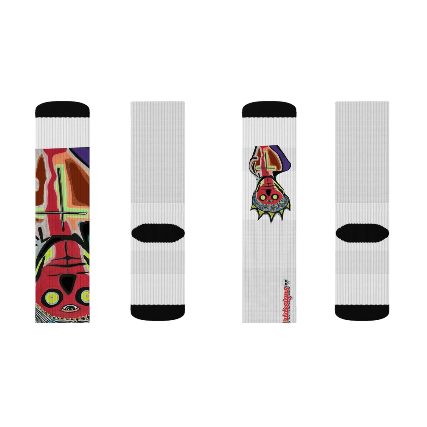 KING GRAY.  Colorful Abstract Mask Sublimation Socks - Funky Tribal Art Crew Socks