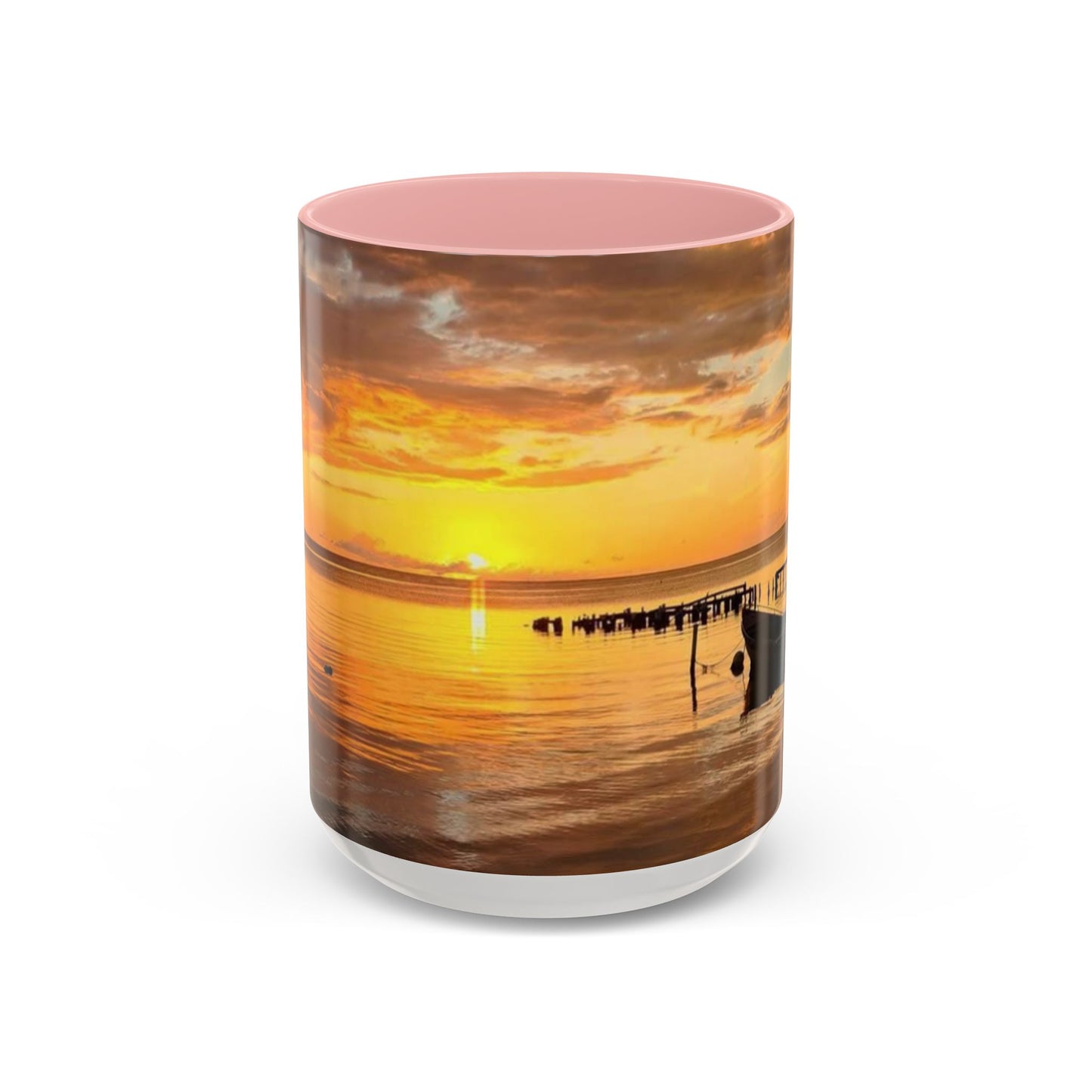 Sunset Harbor Coffee Mug — Golden Beach Sunrise Accent Mug (11/15oz)