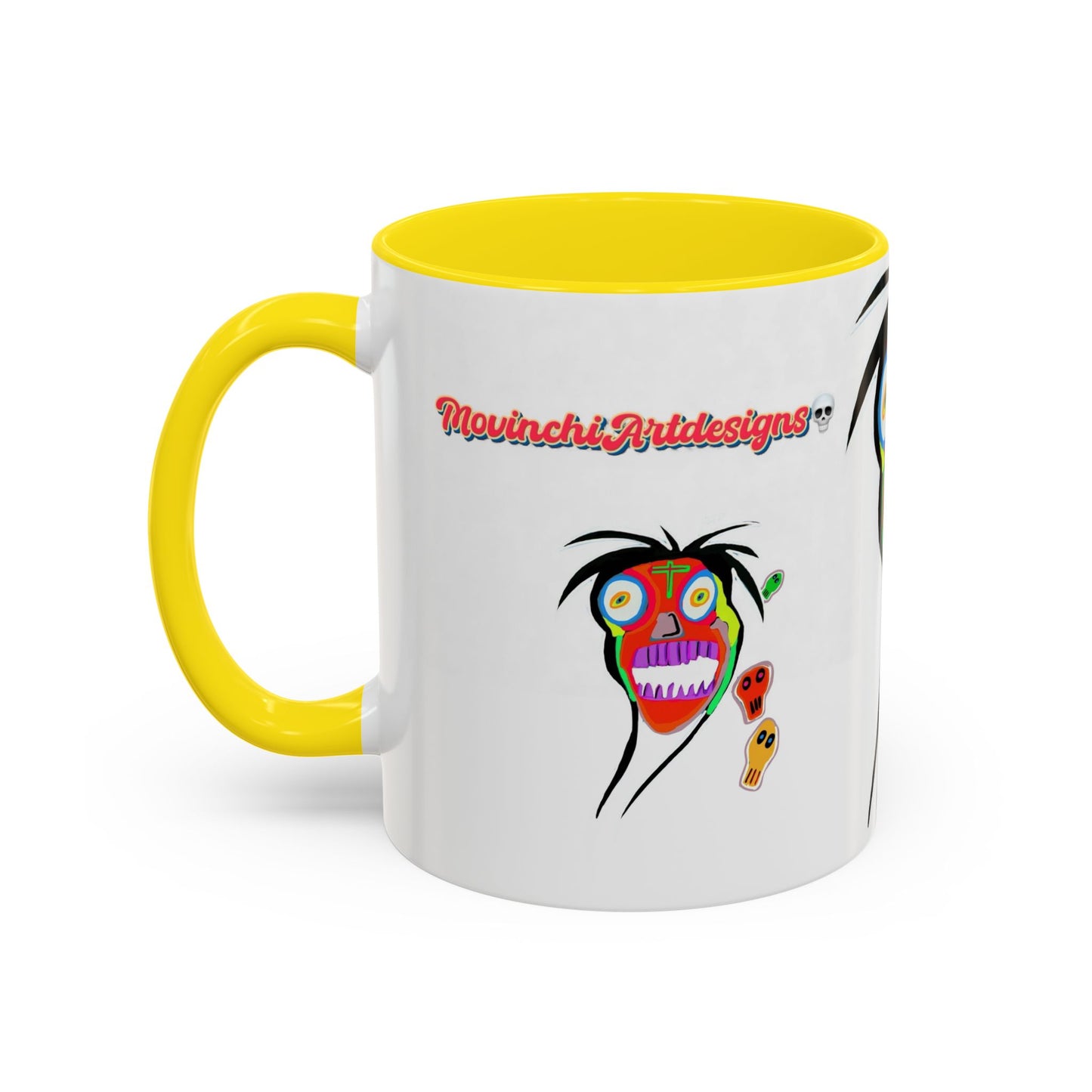 Skullface Accent Coffee Mug — Colorful Day of the Dead Pop Art (11/15oz)