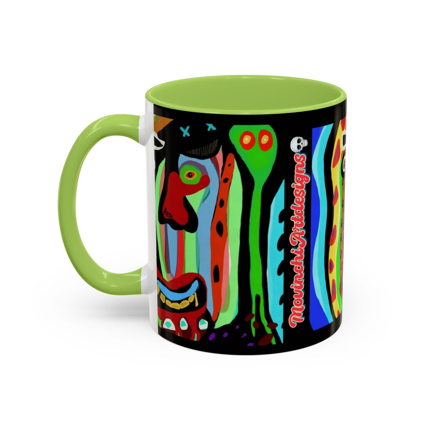 CRAZY.   Neon Face Accent Coffee Mug – Colorful Psychedelic Art Ceramic Mug