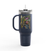 MOVINCHIARTDESIGNS.  40oz Insulated Travel Mug — Colorful Abstract Skull Design, Spill‑Resistant Tumbler