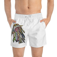 CRAZY TUNA.   Art Swim Trunks - Colorful Abstract Sea Creature Boardshorts