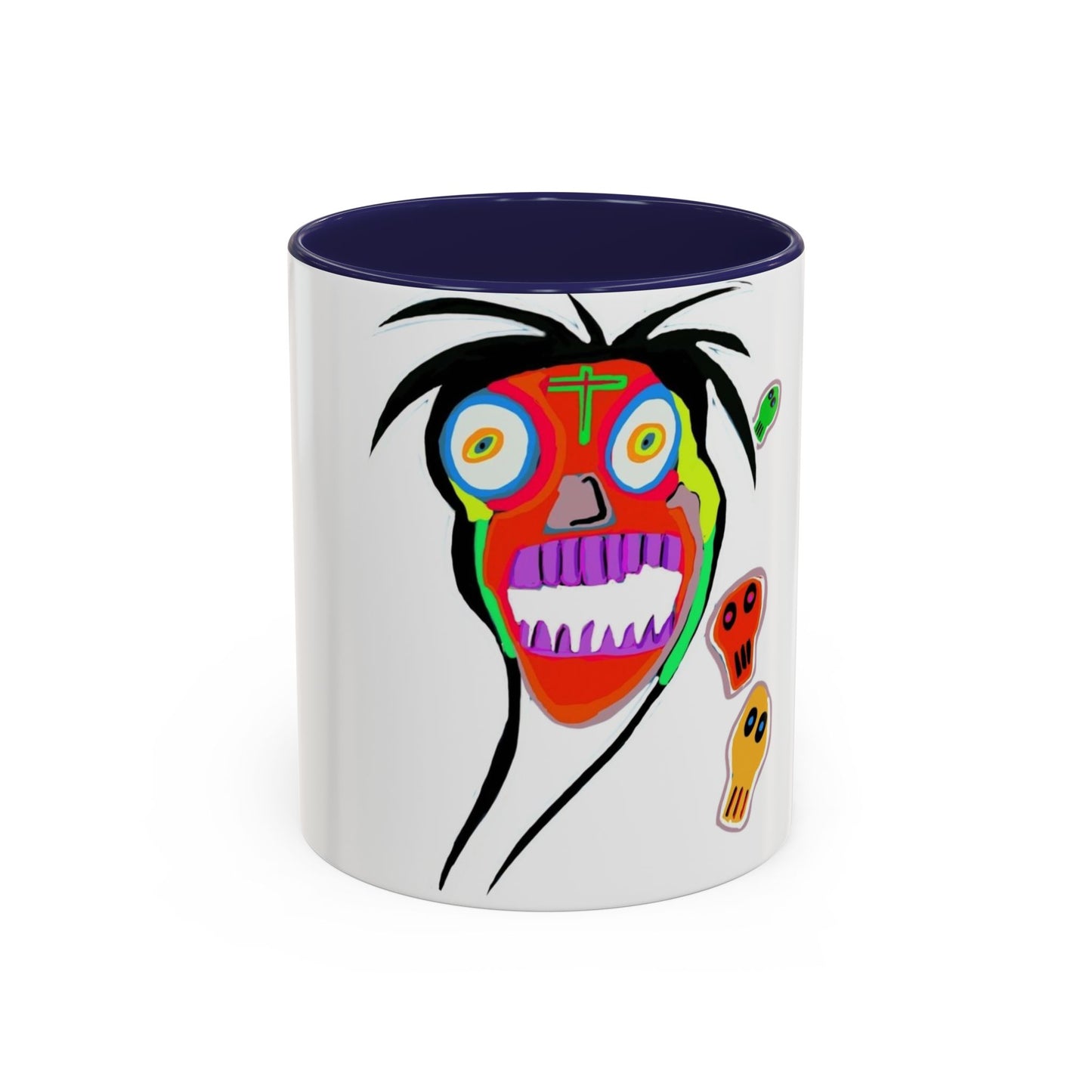 Colorful Tribal Mask Coffee Mug — Vibrant Skull Art Accent Mug (11/15oz)