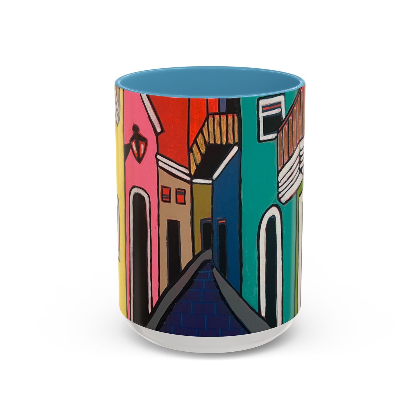 SAN SEBASTIAN2.0 Colorful Canal Houses Accent Coffee Mug — Bright European Street Art Ceramic Mug (11/15oz)